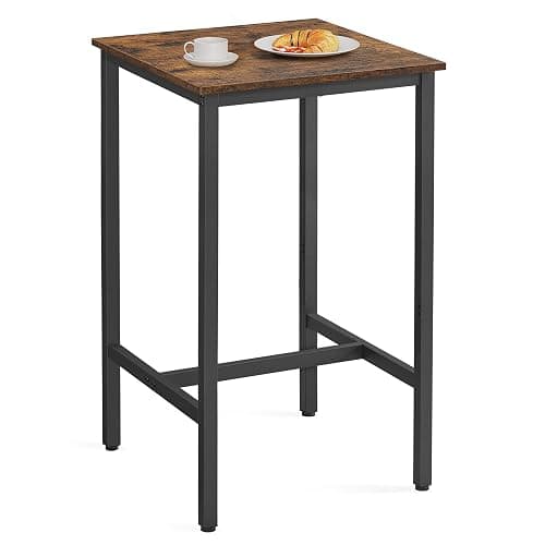 VASAGLE Bar Table, Kitchen Dining Table, High Top Pub Table, Bar Height Cocktail Table for Living Room Party, Sturdy Metal, 23.6 x 23.6 x 41.7 Inches for Narrow Spaces, Rustic Brown and Ink Black - Image 1