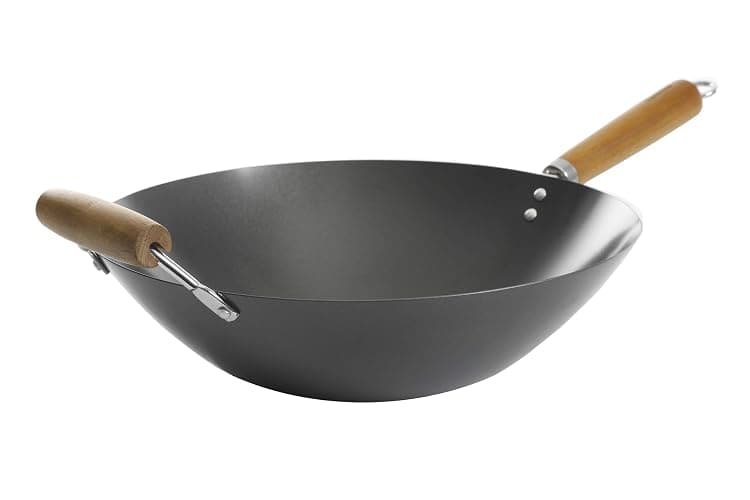 Kenmore Hammond 14-Inch Flat Bottom Carbon Steel Wok, Black, Durable Non-Stick Stir Fry Pan for Gas and Electric Stovetops - Image 1