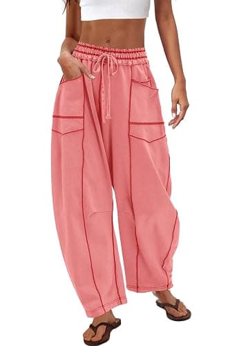 Nirovien Womens Barrel Sweatpants High Waisted Wide Leg Pants Drawstring Athletic Baggy Pants Lounge Sweats - Image 1