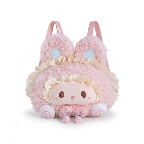 GUULYMIE Pink Bunny Plush Backpack 15 Inch Cute Rabbit Head Stuffed Animal Bag with Adjustable Straps Handmade Soft Lightweight Plush Backpack for Daily Use Photos Travel and Room Decor - Image 1