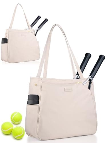 CHICECO Tennis Tote - Large Racket Bag for Women, 2 Racket Capacity, Pickleball & Padel Bag - Black - Beige - Image 1