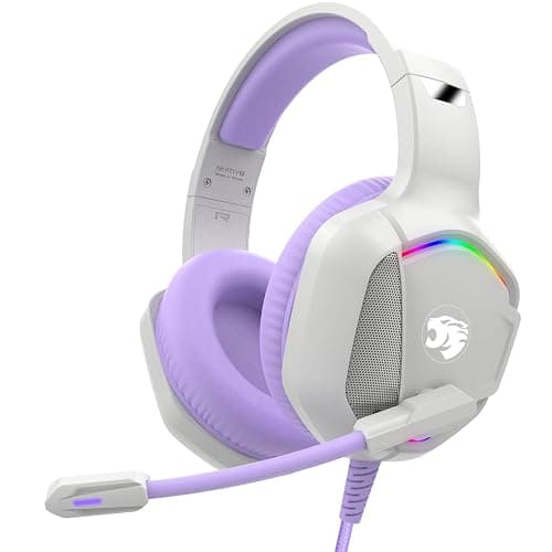 Gaming Headset with Microphone for Pc, Xbox One Series X/s, Ps4, Ps5, Switch, Stereo Wired Noise Cancelling Over-Ear Headphones with Mic, RGB, for Computer, Laptop, Mac, Nintendo (White Purple) - Image 1