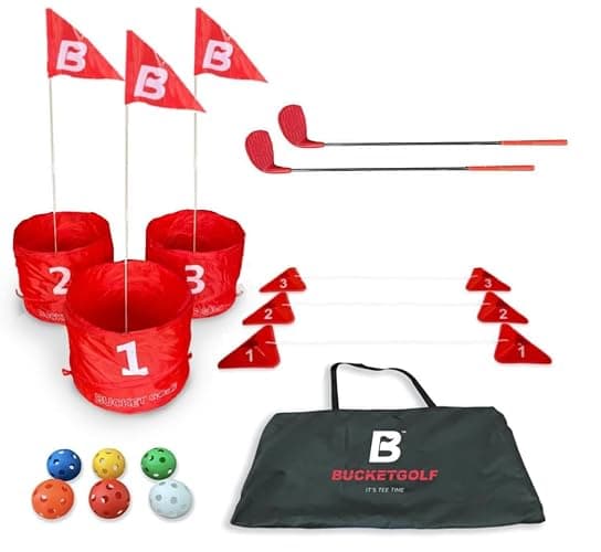 bucketgolf Original Game 3-Hole Travel Set – #1 Backyard Golf Game for Adults. Ideal for Yard, Beach, Park, Camping, and Outdoor Fun. (2 Right-Hand Clubs) - Image 1
