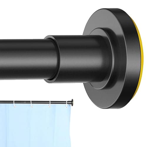 CorkLatta Black Shower Curtain Rod 31 to 80 Inch,1 Inch Diameter Adjustable Spring Tension Stainless Steel Telescoping Rod,Easy Install,No Rust - 31-80 - Black - Image 1