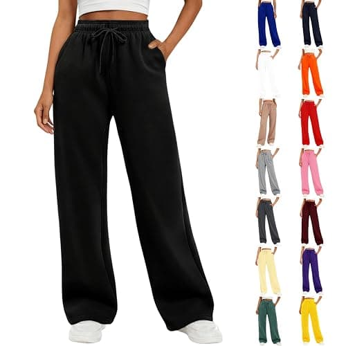 Women's Wide Leg Sweatpants Fleece Lined Baggy Sweat Pants Lounge Fashion Clothing Athletic Joggers with Pockets - Image 1