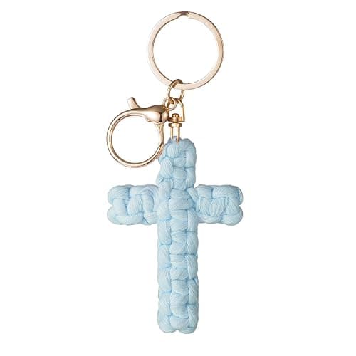 Macrame Cross Keychain,Jesus Key Chain Christian Car Accessories Handmade Soft Cross Keychain Boho Decor for Women Men Gifts - Image 1