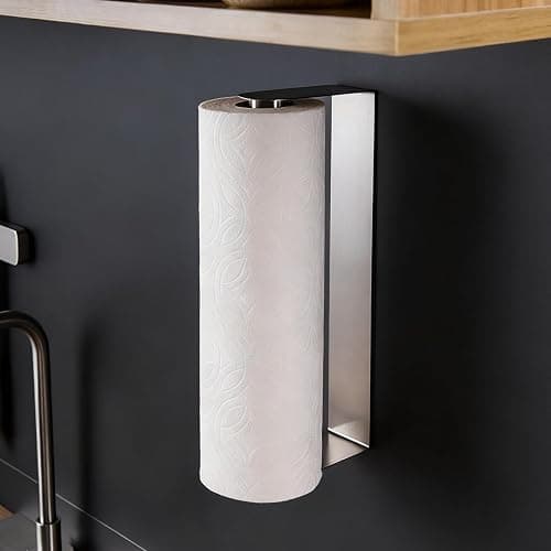 YIGII Adhesive Paper Towel Holder Under Cabinet - Self Adhesive Paper Towel Rack Wall Mount for Kitchen, SUS-304 Stainless Steel Papertowel Holder, Silver - Image 1