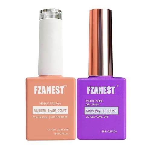 FZANEST Hema Tpo-Free Rubber Builder Gel Base Coat and Diamond Top Coat Gel Nail Polish Set Long Lasting Ultra Shine Top and Base for Nail Strengthener Extension Protection Repair Building Aprex - Image 1