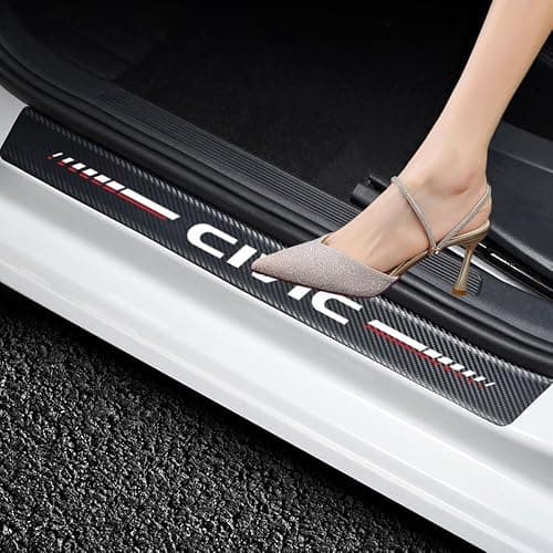 4Pcs Car Door Sill Protector for Civic Accessories Fit for Civic Carbon Fiber Leather Door Sill Sticker, Decoration Door Sill Scuff Plate Sticker for Auto SUV - Image 1