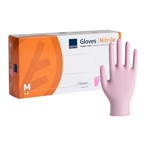 ABENA Pink Disposable Nitrile Gloves, Medium, Pack of 100, Powder Free, Latex Free, Examination Gloves for Cleaning, Food Prep, Beauty, Medical & Hygiene, Strong Single Use Protective Gloves - Image 1