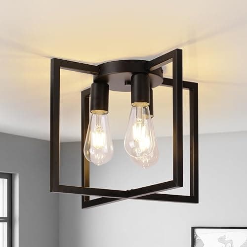 CLARSYNE Farmhouse Industrial Ceiling Light Fixture Flush Mount, Black 3-Light Lighting, Modern Rustic Flush Mount Ceiling Lamp for Kitchen, Living Room, Bedroom, Dining Room, Hallway, Entryway, Foyer - Image 1