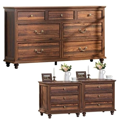 Joaxswe Farmhouse Dresser and Nightstand Set - 3 Piece, 54" Wide Dresser and 24" Nightstands for Bedroom, Living Room, Hallway - Image 1