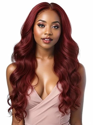 Barbique 13x6 Lace Front Wig 26 Inch Long Wavy Synthetic Hair Burgundy Wig | Natural Hairline, Easy Styling, Rich Fashion Look - Image 1