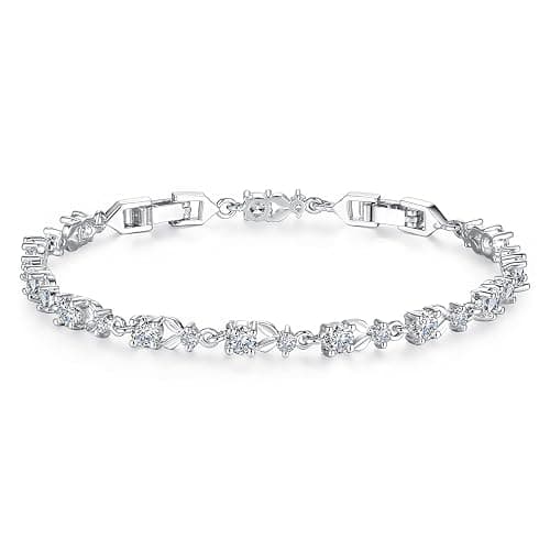 WOSTU White Gold Plated 3mm CZ Classic Tennis Wedding Bracelets for Brides Cubic Zirconia| White Gold Bracelets for Women | Size 6.5-8 Inch - Image 1
