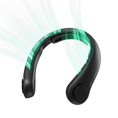 JISULIFE Portable Neck Fan Upgraded, Neckbrace Personal Hands Free, 5 Speed Gears Adjustment, 5000 mAh Wearable Bladeless Quiet Rechargeable for Outdoor Indoor, Gifts for Women Men- Black - Black - Image 1