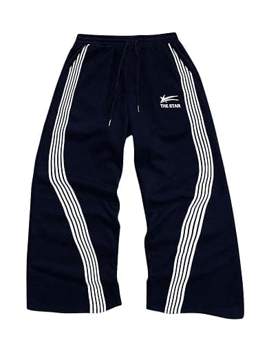 SHENHE Men's Y2k Graphic Baggy Sweatpants Wide Leg Striped Open Bottom Drawstring Sweatpants - Image 1