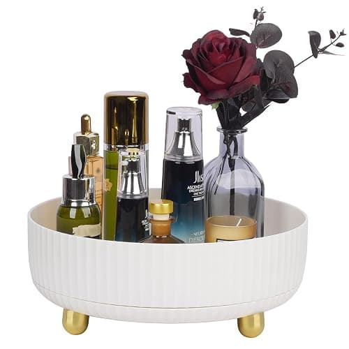 Anyoifax Makeup Perfume Organizer Tray 360 Degree Rotating Lazy Susan Skincare Lotion Organizer Spinning Cosmetics Storage for Dresser, Vanity, Bathroom Countertop, Large Ivory White - Image 1