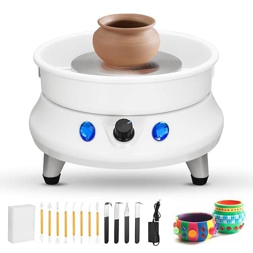 Electric Pottery Wheel, Couleeur 0-200r/min 350W Speed Adjustable Pottery Wheel, 15CM Anti-Rust Metal Turntable Pottery Wheel Adults with Detachable Basin & 11pcs Shaping Tools for Adult/Kid/Beginner - Image 1
