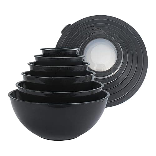 COOK WITH COLOR Mixing Bowls with TPR Lids - 12 Piece Plastic Nesting Bowls Set includes 6 Prep Bowls and 6 Lids, Microwave Safe (Speckled Black) - Image 1