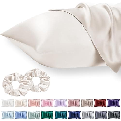 Vielit 2 Pack Satin Pillowcase for Hair and Skin Cooling,Soft as Silk Pillowcase for Hair and Skin,Easier Care than Silk Pillow Case Beige 50x75cm Gifts for Women Envelope & 2 Scrunchies - Image 1