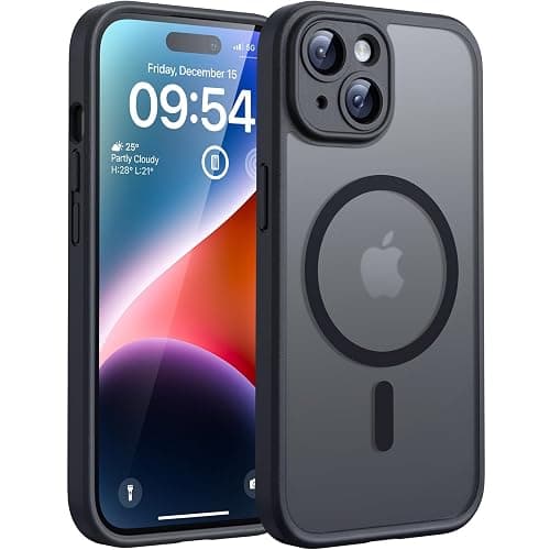 TOCOL Magnetic for iPhone 14 Case, Compatible with Magsafe, Upgraded Full Camera Protection, Drop Protection, Translucent Matte Back Bumper Phone Cover 6.1-Inch (Black) - Image 1