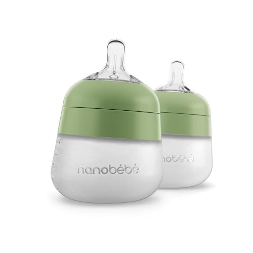 Nanobebe Flexy Silicone Baby Bottle - Anti-Colic, 2-Pack, 5oz, Sage - Image 1