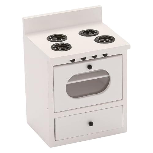 Wooden Dollhouse Kitchen Stove Cabinet, Miniature Dolls House Oven, Burners, Range, 1/12 Scale, White - Image 1