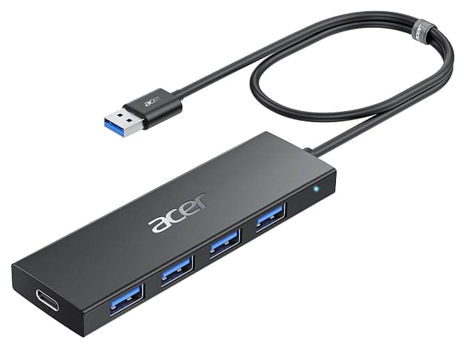 Acer USB Hub 4 Ports, Multiple USB 3.0 Hub, USB A Splitter for Laptop with USB C Power Port, USB Extender for A Port Laptop, Windows, Linux, Acer PC and More - Image 1