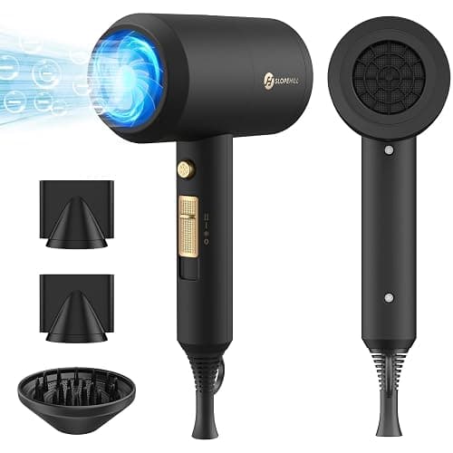 slopehill Professional Ionic Hair Dryer, Powerful 1800W Fast Drying Low Noise Blow Dryer with 2 Concentrator Nozzle 1 Diffuser Attachments for Home Salon Travel (Black) - Image 1