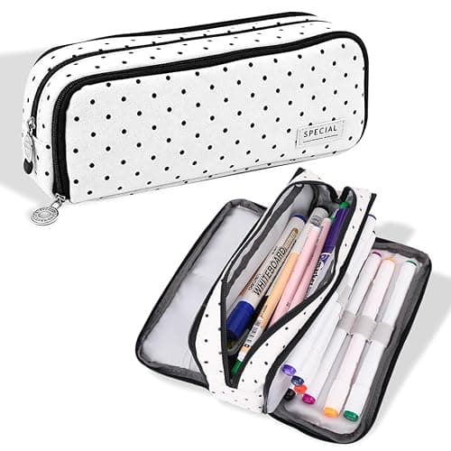 KyeeaDIY Large Pencil Case, Big Capacity Makeup Bag with Zipper for Adults Office Organizer Gifts (Black Spot) - Image 1