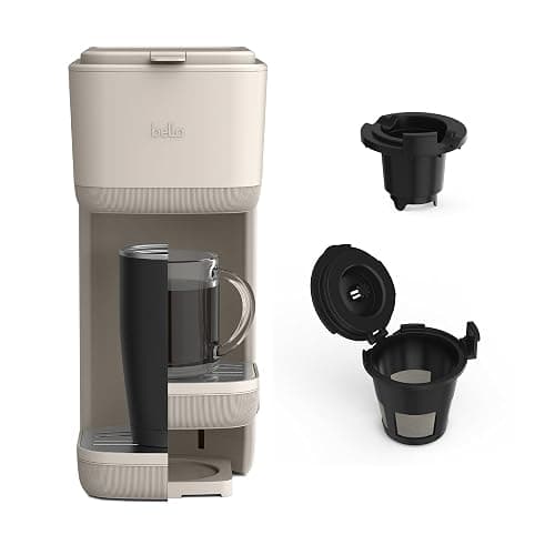BELLA Single Serve Coffee Maker, K Cup & Coffee Ground Compatible with Removable, Adjustable Drip Tray, Auto Shutoff & Reusable Dishwasher Safe Accessories, Brews 6oz to 14oz, 1000 Watt, Oatmilk - Image 1