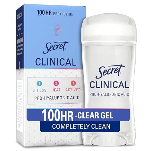 Secret Clinical Strength 100HR Sweat & Odor, Clear Gel Antiperspirant Deodorant for Women, 3X Stress Protection with Hyaluronic Acid, PH Balancing Minerals, Completely Clean Scent, 2.6 oz - Image 1