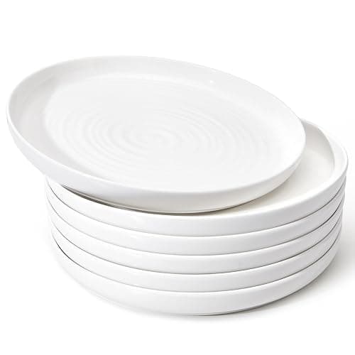 Sweese Porcelain Dinner Plates Set of 6, 10.5 Inch Dish Set - Dishwasher, Microwave, Oven Safe, Scratch Resistant, Kitchen Serving Dishes - White - Image 1