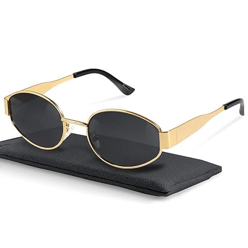 livho Retro Polarized Sunglasses - UV400 Protection, Oval Shape, Metal Frames - Matching Soft Case Inlcuded - Image 1