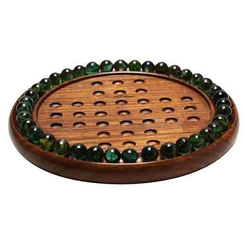 Wooden Solitaire Board Game – 10-Inch Marble Strategy Board with 33 Balls – Classic Solo Game for Adults & Family - Image 1