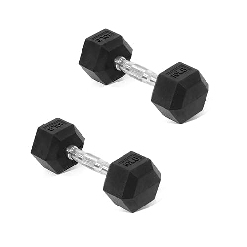 Fitvids Rubber Encased Hex Dumbbell, Hand Weights with Anti-Slip Cast Iron Grip for Exercise & Fitness, Weights Dumbbells Set of 2 for Strength Training, 5-50 LBS Pair - Image 1
