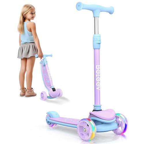 BELEEV A8 Scooter for Kids Ages 3-12, 3 Wheel Folding Scooter for Toddlers Girls Boys, LED Light-Up Wheels, 4 Adjustable Height, Lean to Steer, Extra Wide Wheels, Three Wheel Kick Scooter for Children - Image 1