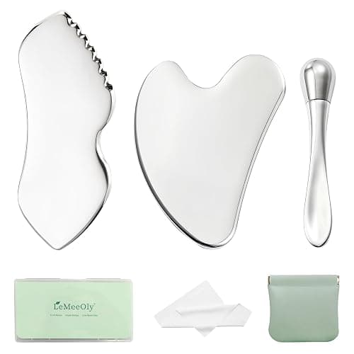 LeMeeOly 3pcs Stainless Steel Gua Sha Facial Tools & Eye Cream Applicator Metal GuaSha Set for Face Body, Detailer Gua Sha Lymphatic Drainage Massager,Guasha Face Sculpting Tool - Image 1