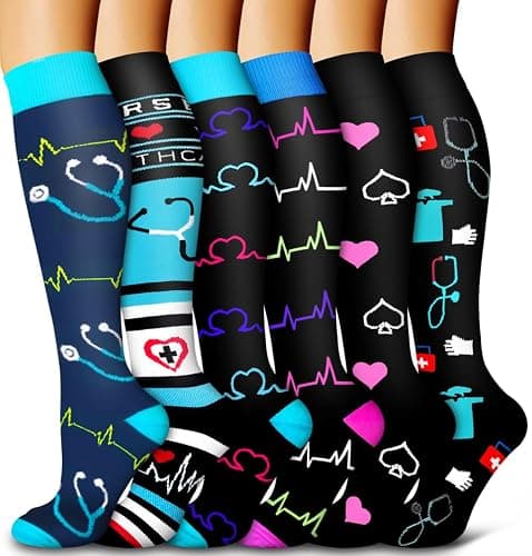 6 Pack Copper Compression Socks for Women and Men Circulation-Best Support for Medical, Running,Nursing,Athletic - C-assorted29 - Large-X-Large - Image 1