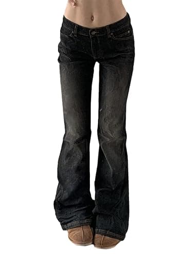 Women Bell Bottom Jeans Stretchy Flare Mid Rise Embroidery Vintage Denim Pants 90s Outfits Y2k Clothes - Image 1