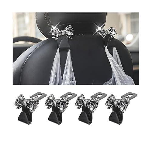 Zpana 2PCS Bling Car Headreat Hook, Crystal Rhinestone Cute Bow, Black | PVC construction, rhinestone bow design, compact rear seat storage, fits most cars, SUVs, and trucks, automotive accessories - Image 1