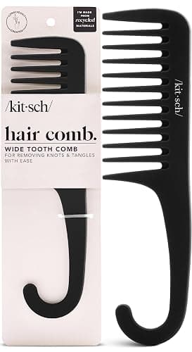 Kitsch Wide Tooth Comb For Curls - Hair Brushes For Women - Black | Curved Handle Detangling Tool for Curly, Wet & Thick Hairs, Frizz-Free Shower Comb for Women, Easy Everyday Hair Care - Image 1