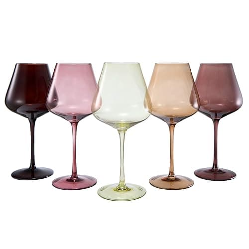 Terracotta Mars Collection Colored Crystal Wine Glass Set of 5, Gift For Him, Mom Dad Friend - 20 oz Glasses, Unique Italian Style Tall Drinkware - Red & White, Beautiful Glassware - Image 1