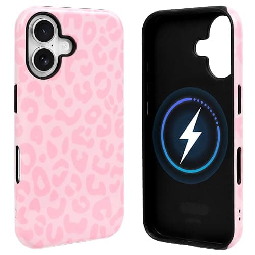 NITITOP Compatible with iPhone 17 Case Magnetic Compatible with MagSafe Cute Leopard Amber Aesthetic Tortoise Design for Women Men Girls Soft TPU Shockproof Protective Cover - Pink - Image 1