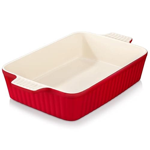 MALACASA 4.4 QT Baking Dish, 9x13 Large Casserole Dish for Oven, Ceramic Baking Pan, Rectangular Lasagna Pan Deep with Handles for Baking, Durable Microwave Oven Safe, Red, Series BAKE-BAKE - Image 1