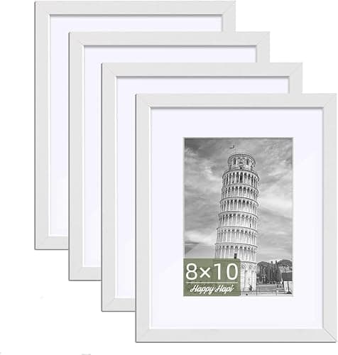 HappyHapi 8x10 Picture Frames Set of 4, Wall or Tabletop Display, White | White 8x10 Frame Display Photos 5x7 with Mat or 8x10 without, Gallery Wall Frame Set for Room & Home Decor - Image 1