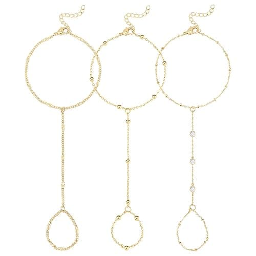 Reoxvo Gold Hand Chain Ring Bracelets for Women Gold Plated Finger Ring Bracelet Hand Chain Jewelry Set Accessories for Women Trendy - Image 1
