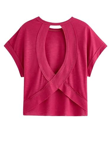 SOLY HUX Women Open Back Tops Workout Backless Tee Casual Athletic Shirts Short Sleeve Oversized Gym T Shirt - Image 1