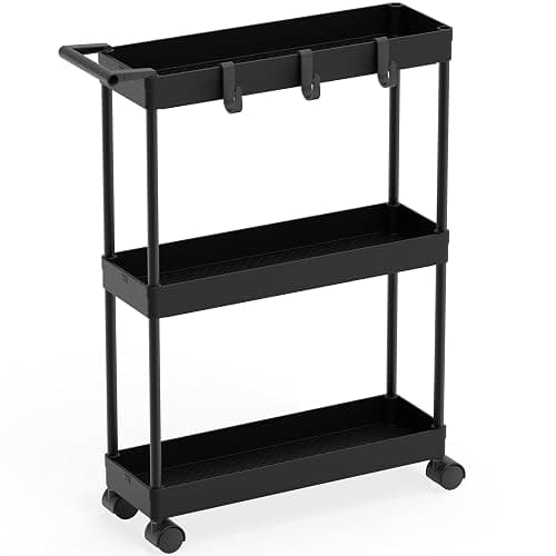 Simple Houseware 3-Tier Slim/Narrow Storage Cart with Handle, 5.5'' Wide x 26.5'' Height Rolling Organizer for Kitchen, Bathroom, Laundry Room - Black - Image 1