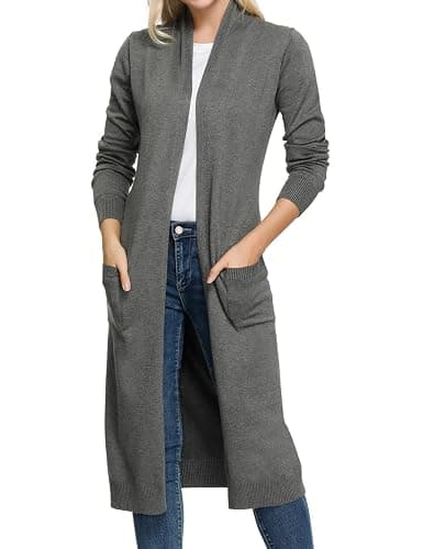 GRACE KARIN Essential Solid Open Front Maxi Long Knitted Cardigan Sweater for Women - Image 1